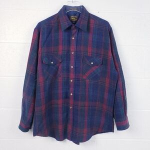 Country Squire by Block Plaid Flannel Button Front‎ Shirt Jacket Shacket Size L